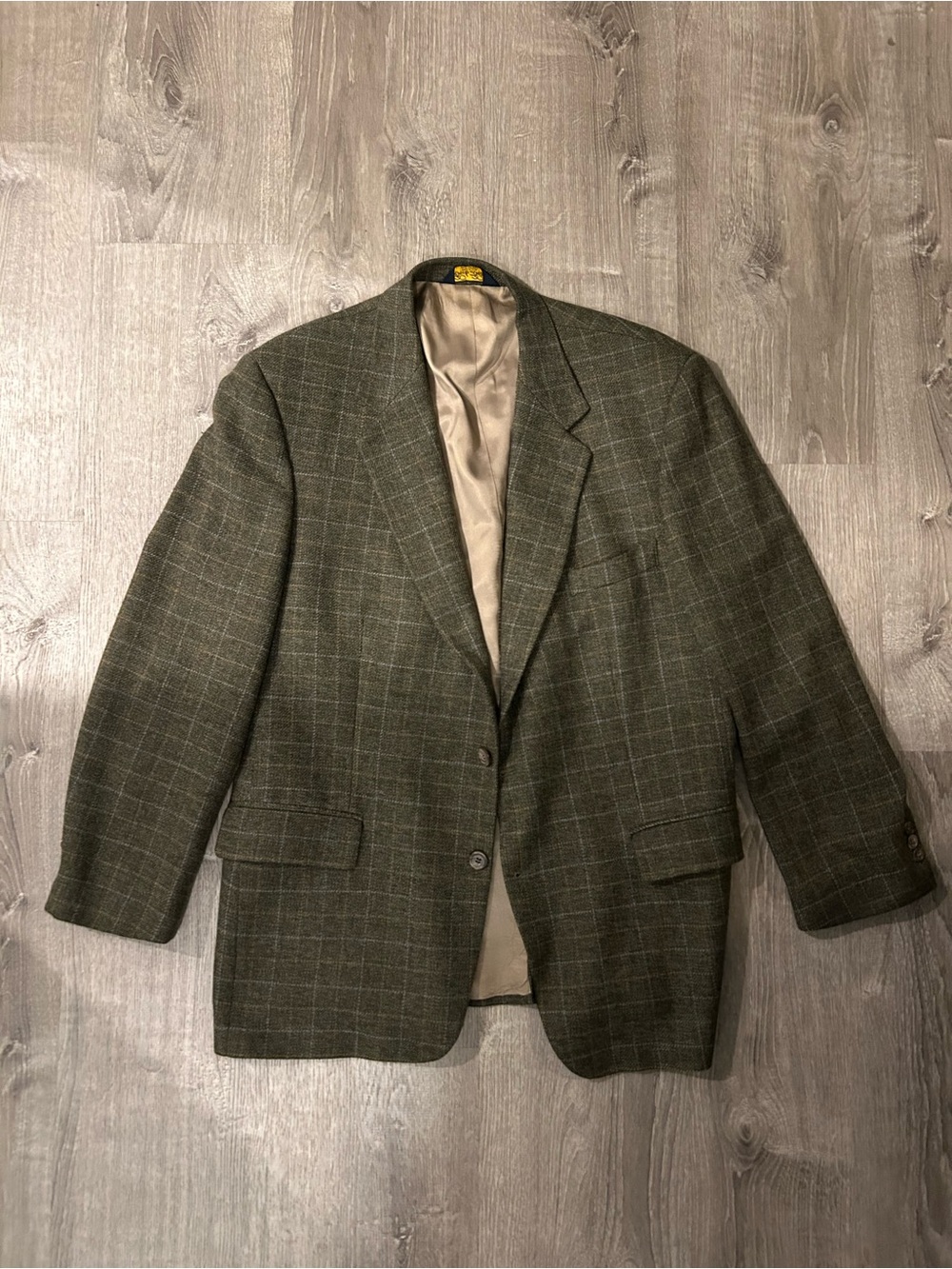 Brooks Brothers USA Made Olive Green Windowpane Wool Tweed Sport Coat